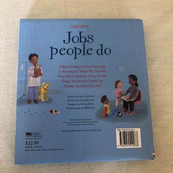 Usborne JOBS PEOPLE DO Farmer Chef Doctor Teacher Vet Firefighter Brook Book - Picture 2 of 12